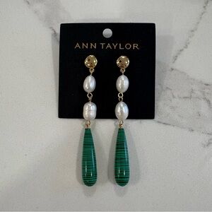 Ann Taylor Pearl & Green Beaded Dangle Earrings